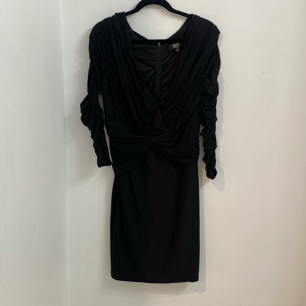 Tadashi Collection Rouched Long sleeve Cocktail Dress Black Sz. L